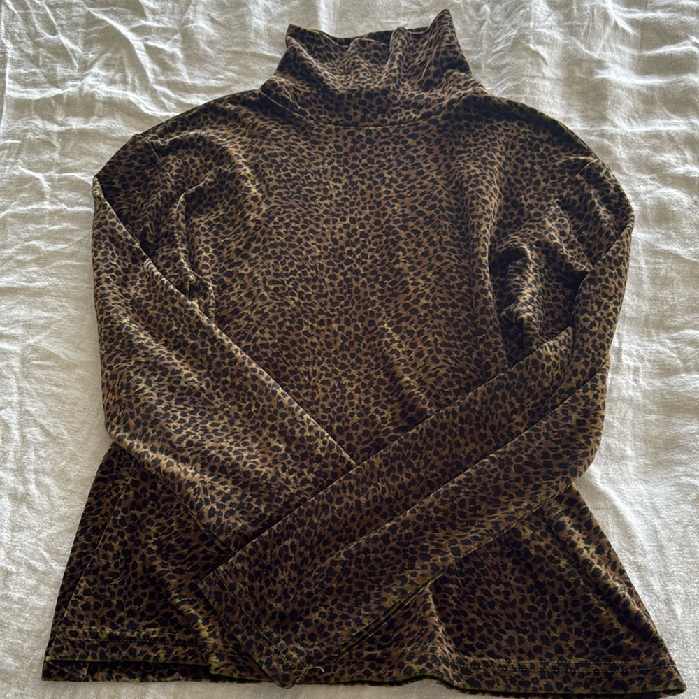 SNOSKINS vintage Leopard Print Turtleneck velvet Sweater - Picture 5 of 6